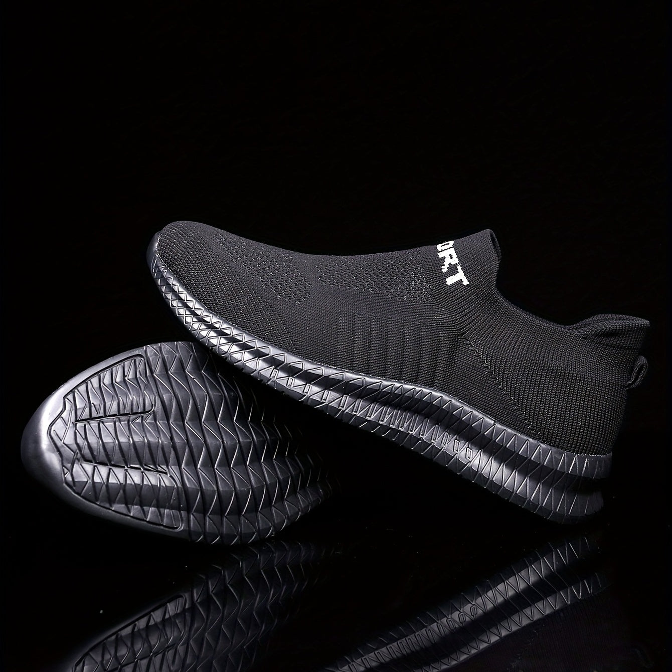 Knit Breathable Slip On Running Shoes, Comfy Sneaker